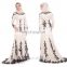 china OEM long sleeve muslim evening dress sequined silk beige muslim women formal dress, muslim evening gown with wrap hijab