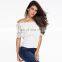 white off shoulder boob tube backless lace spliced sexy chiffon T-shirt blouse for ladies
