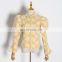 Embroidery Hit Color Lapel Collar Puff Long Sleeve Slim Women's Blouses
