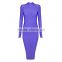 Knitted lady bodycon luury long sleeve high neck knee-length women 2015 rayon black blue nude purple red gray bandage dresses