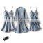 Summer four-piece sling, pajamas home service simulation silk stretch women satin pajamas sleepwear set/