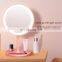 Top selling round shape design makeup vanity set mirrored high quality household white pink beauty table LED touch makeup mirror