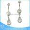 BR01792 free samples double gems hanging teardrop zircon belly navel button jewelry