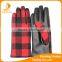 2016 ladies cheap touch-screen checker design cloth gloves with imitation leather palm
