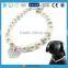 2 Rows Pet Necklace Dog Collar Cat Jewelry with Pearls Rhinestones Pink Charm