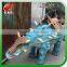 Amusement park facility riding and roaring dinosaur