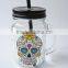 halloween style cold water drinking glass jar with customised decal and straw