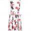 Ladies Sleeveless V Neck Back Zip Large Flower Print Knee LengthParty Dress