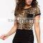 lady cropped leopard sublimation t shirt wholesale cheap