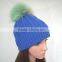 Myfur Wholesale Adults Size Wool Cable Knitting Beanie Hat With Colorful Raccoon Fur Pom Pom