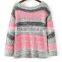EY0866S ladies grey and pink striped pullover boat neck sweater knitting pattern