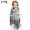 women elegant soft color block tassel hem wool cashmere wrap shawl