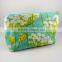 XL Aqua and Yellow Blossom Makeup Bag Canvas Travel Makeup Bag