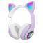 Wireless Headset Cat Ear LED Light up Bluetooths Foldable Headphones Over Ear Microphone Cordless Headset for Girl Kids Dynamic