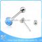 medical steel synthetic opal piercings body jewelry round shaped tongue ring