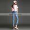 2016 Summer Fashion Women Ankle Length Pencil Pants High Waist Patch Destroyed Skinny Light Blue Jeans Woman