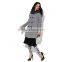 PRETTY STEPS 2015 grey long sleeve Double Breasted Basket Weave women long coat with fur collar