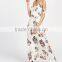 White Floral Cami Dress 2017 Women Sexy Cold Shoulder Sexy Split Ruffle Trim Wrap Dress