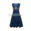 Summer fashion lace patchwork mexican embroidered women denim dress