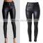 EY0211P Pants Fashion Women Bottoms Black PU Leather Slim Pant