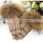 Leather gloves fox fur cuff gloves ,lady's winter dress gloves for party