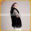 Wholesale top quality black womens long fox fur vest