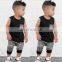 2019 summer boys black top tshirt & gray plaids shorts pants 2pc set 0-5T