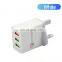 High Quality UK Plug Fast Charging Q3.0 USB Wall Charger 3 Port (QC3.0X1+2.4AX2)USB Charger for Phone
