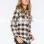 Autumn Black and Grey Tantan Long Sleeve Womens Plaid Flannel Shirt