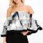 New arrival fashion top designs off shoulder print crop top for women                        
                                                Quality Choice