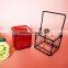 graceful red mercury square glass candle holder with black metal stand