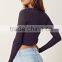 fashion stylish amazing designer round neck long sleeves ribbed trim slim fitted crop tops ,women tops custom made