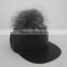 Myfur Man Handsome Style Pure Leather Baseball Cap Hat with Real Silver Fox Fur Bobble Cap