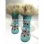 Aidocrystal Women Fur Tassel Snow Boots Handmade Diamond Turquoise Covered lady Winter Shoes
