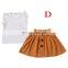 2019 summer GIRLS FLY SLEEVED WHITE TOPS TSHIRT & GIRLS COTTON RUFFLE SKIRTS 2PC SET
