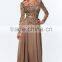 Elegant Sheer Neck Low Back Beaded Bodice Long Sleeve Evening Dress Chiffon