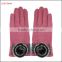 ladies pink woolen gloves with rabbit fur ball