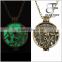 Pernalized Retro Jewelry Glow in the Dark Round Locket with Flower & Heart Pattern Pendant Necklace