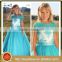 LBFG07 Aqua Blue Lace Appliqued Short Sleeve Ball Gown Flower Girl Dresses 2016 Full Length Long Tulle Kids Bridesmaid Dresses