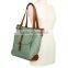 Women's Two Tone Canvas Tote with Front Belt Deco Pocket Handbag