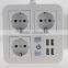 New High Quality EU Plug 3 Outlet Power 250V 10A Extension Cable Wall Socket Mains Lead Plug Strip Adapter Hot Sale