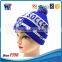 Wholesale White Stripe Knitted Hat Custom Cheap Blue Beanie with embroidery