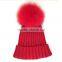 Myfur Teen Girls Winter Wool Hats With Large Real Fox Fur Pom Poms
