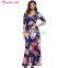 Women Cold Shoulder Floral Print Maxi Dress Fashion Half Sleeve Front Slit Casual Prom Party Club Boho Dresses