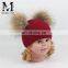 Kids Fashion Winter Knitted hat Raccoon Fur Pom Pom Ball Korean Baby Hat