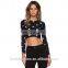 Oem Women Polyester Spandex Plain Long Sleeve O-neck t Shirt With Five Star Print