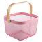 Wholesale Fashionable Portable Picnic Fruit Food Metal Basket Wire Mesh Storage Basket with Wooden Handle