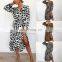 LAITE D2125 women autumn casual dresses ladies leopard printed dresses with belt women plus size dresses