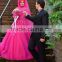 New Fashion Fuchsia Tulle Ball Gown Islamic Wedding Dress Long Sleeve Dubai Wedding Dress With Lace Applique