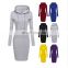 Wholesale custom fashion plain color pocket pullover casual drawstring pure color hoodie women long sleeve dress